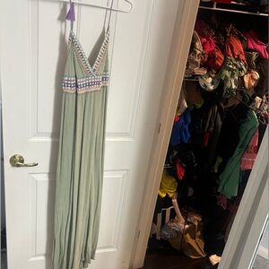 Green Maxi Dress with Purple Accents